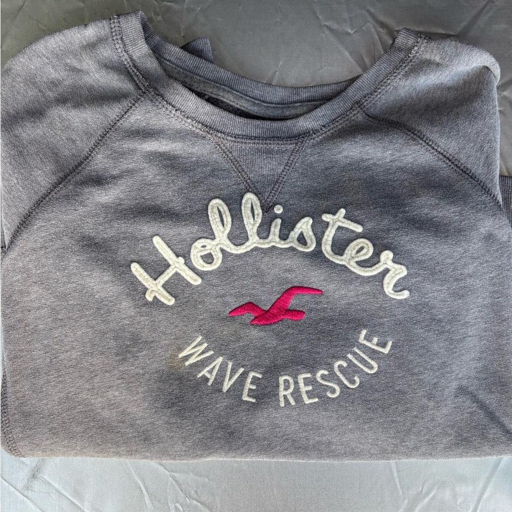 Hollister Gray and Pink Wave Rescue Sweatshirt Size Small